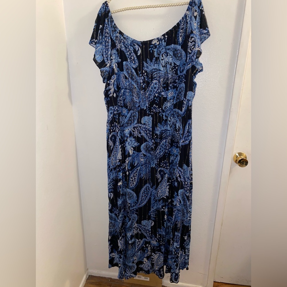 Lane Bryant women’s plus size 22/24 blue off the shoulder paisley maxi dress - Picture 4 of 4